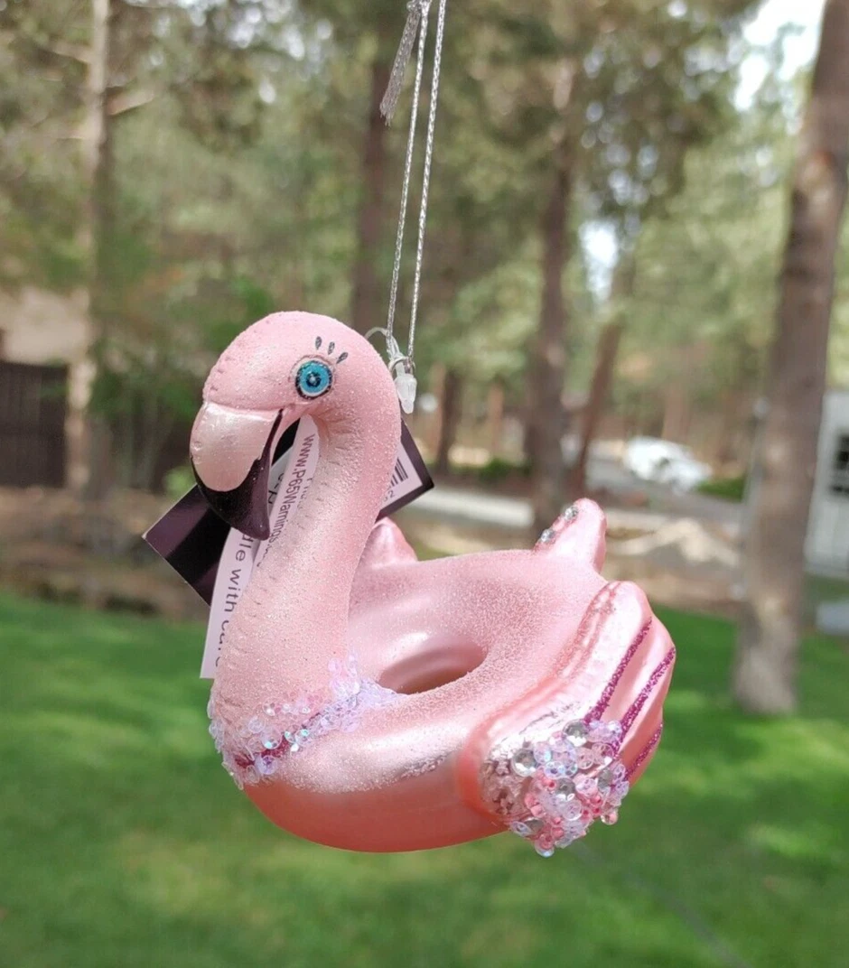 NEW PINK FLAMINGO POOL FLOAT CHRISTMAS BLOWN GLASS ORNAMENT Robert Stanley