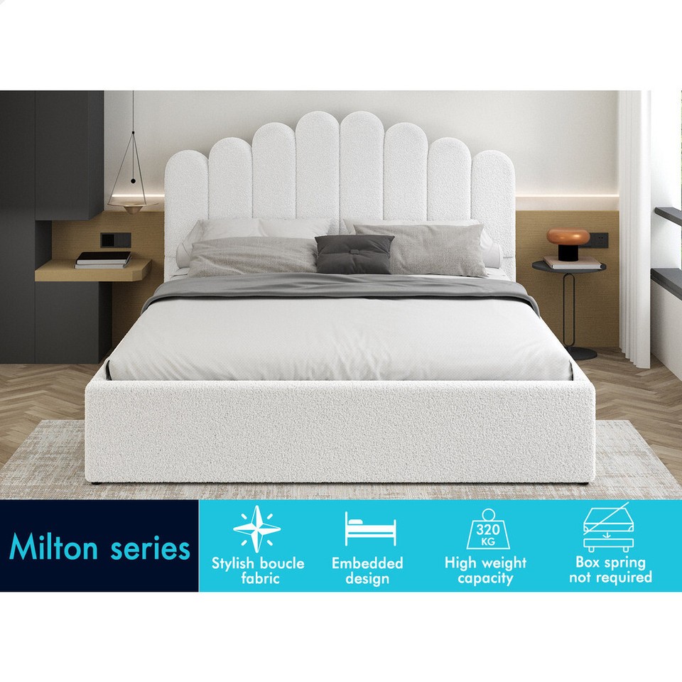 ALFORDSON Bed Frame Double Size Gas Lift Storage Base Wooden Boucle