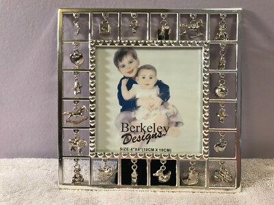 Picture Frame Baby Silverplate with 20 dangling charms holds 4''X4'' pic MAX2000