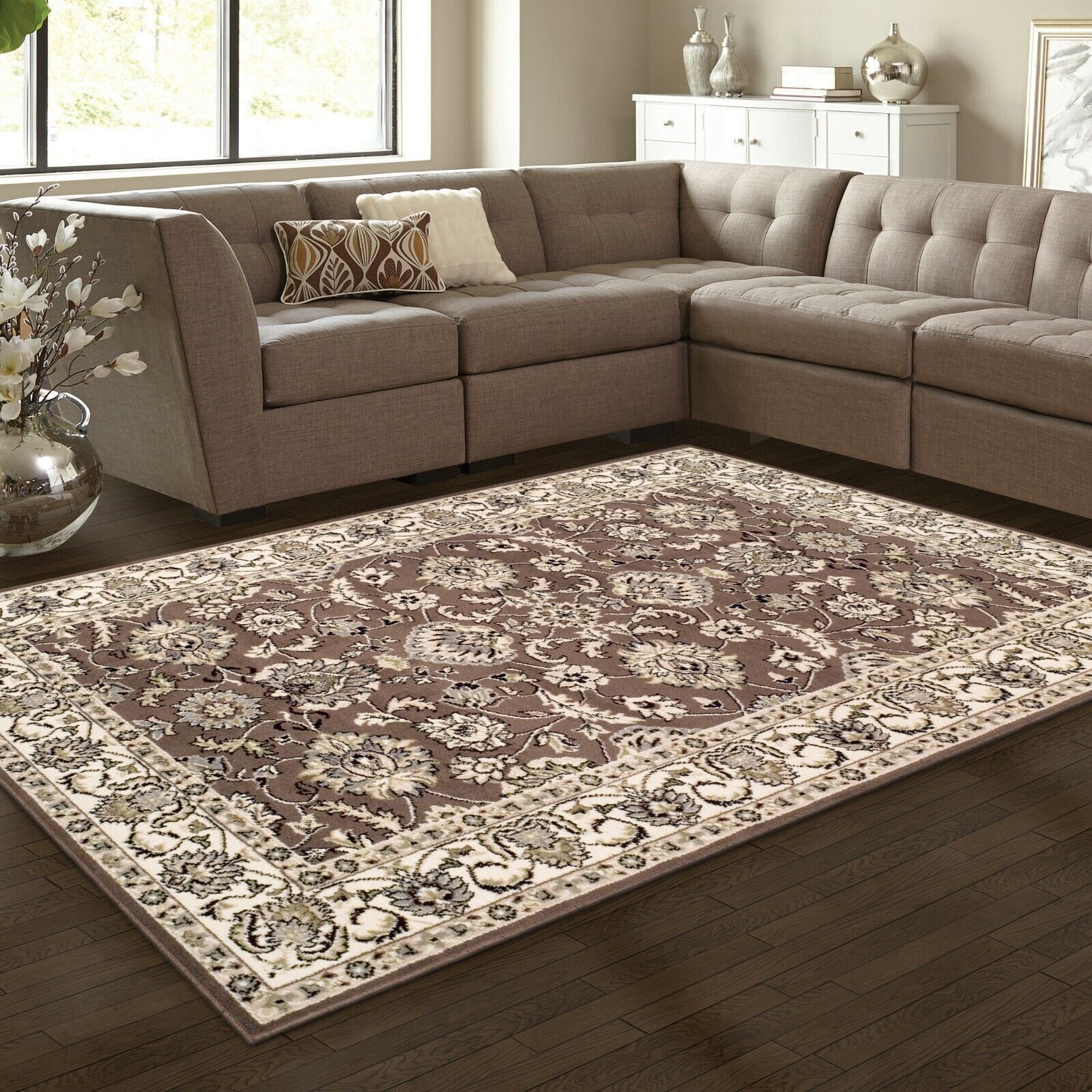 Lille Ornamental Traditional Runner Rugs Floral Border Kid Friendly