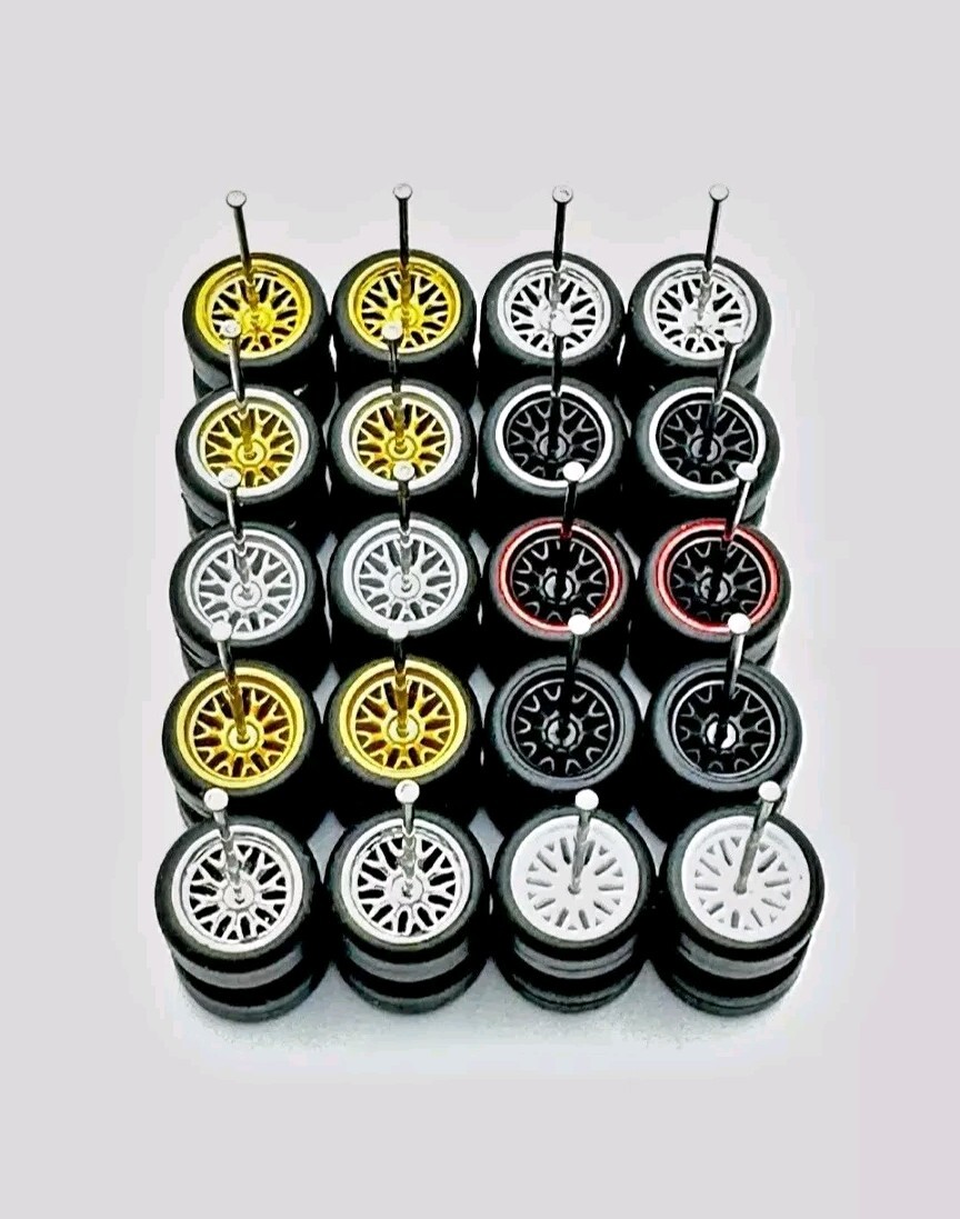 Set Di Ruote BBS Bianche 11mm Con Gomme – Scala 1/64 Per H0T Wheelz