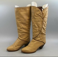 WOMENS VTG ZODIAC TAN LEATHER MID CALF BOOTIE/BOOTS SZ 6M
