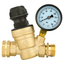 RV Water Pressure Regulator 3/4" Brass Lead-Free Gauge Inlet Screen Camper