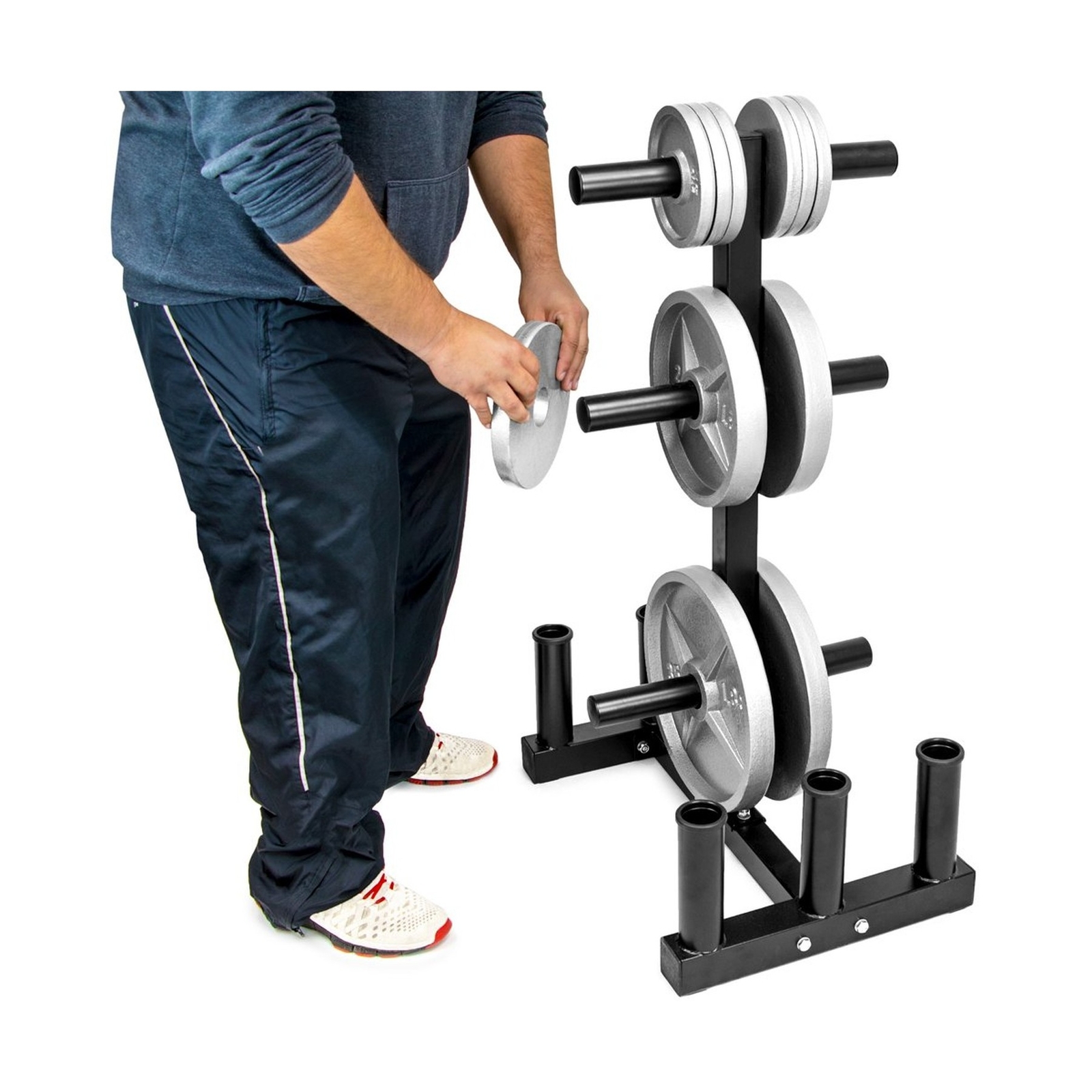 Olympic 2inch Weight Plate Tree Rack with 6 Barbell Holders Holds Up