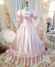 Light Pink Satin Wedding Dresses with Puffy Sleeves A-line Ball Bridal Gown