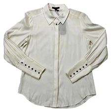 Rachel Zoe Womens Silk Blouse Sz 8 Ivory Hidden Buttons Cut Out Neck NWT $275