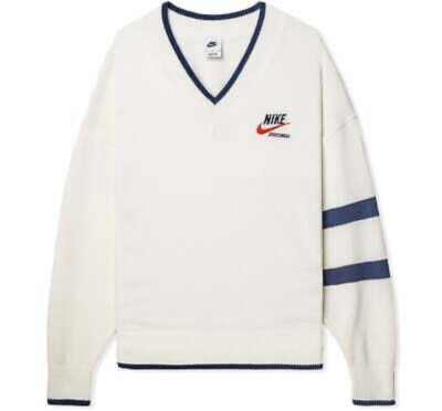 Nike Trend V-Neck Sweater Sail Off White Knit Retro Classic Icon Logo Men Size