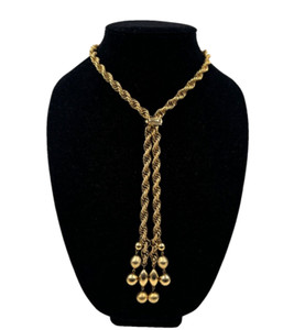 Authentic STUNNING LARIAT SLIDER THICK GOLD COLOR CHAIN NECKLACE GOLD-PLATED TWISTED ROPE