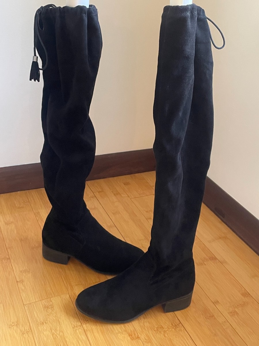 MADDEN GIRL Prissley Thigh High Slouchy Black Suede Flat Boots - Main Image