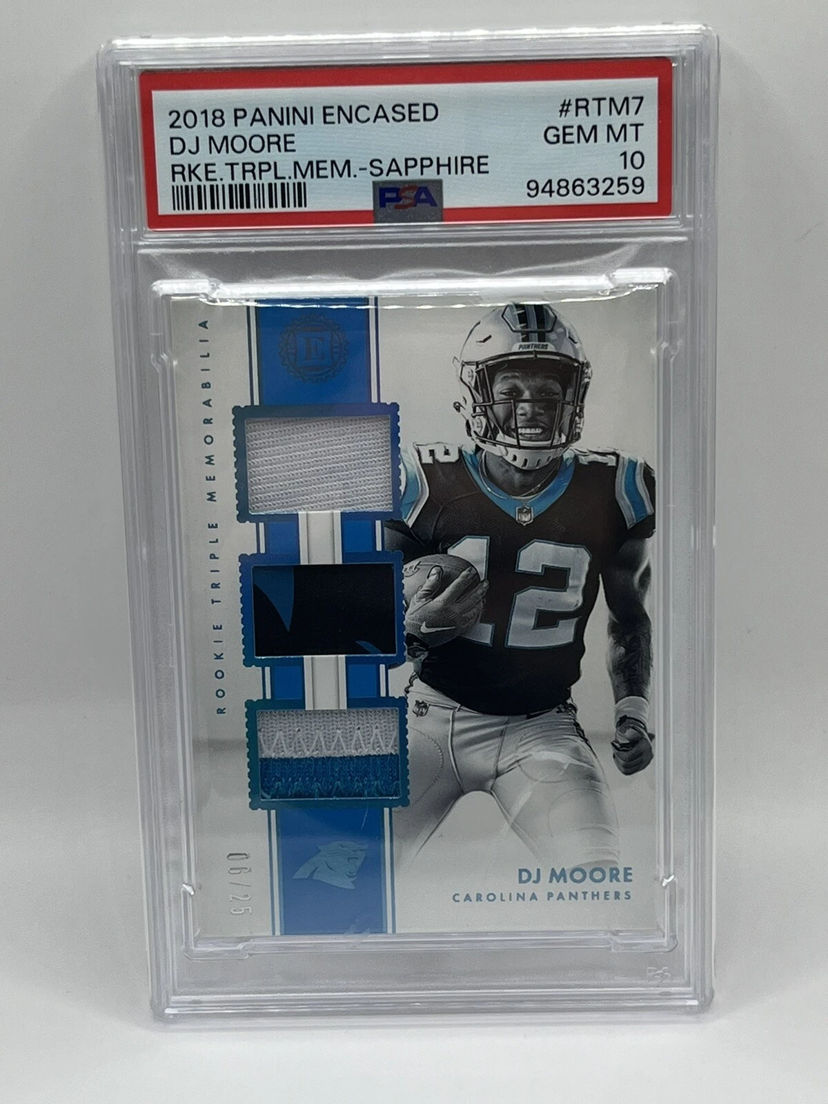 DJ Moore Panini Encased Rookie Triple Memorabilia #RTM7 Sapphire