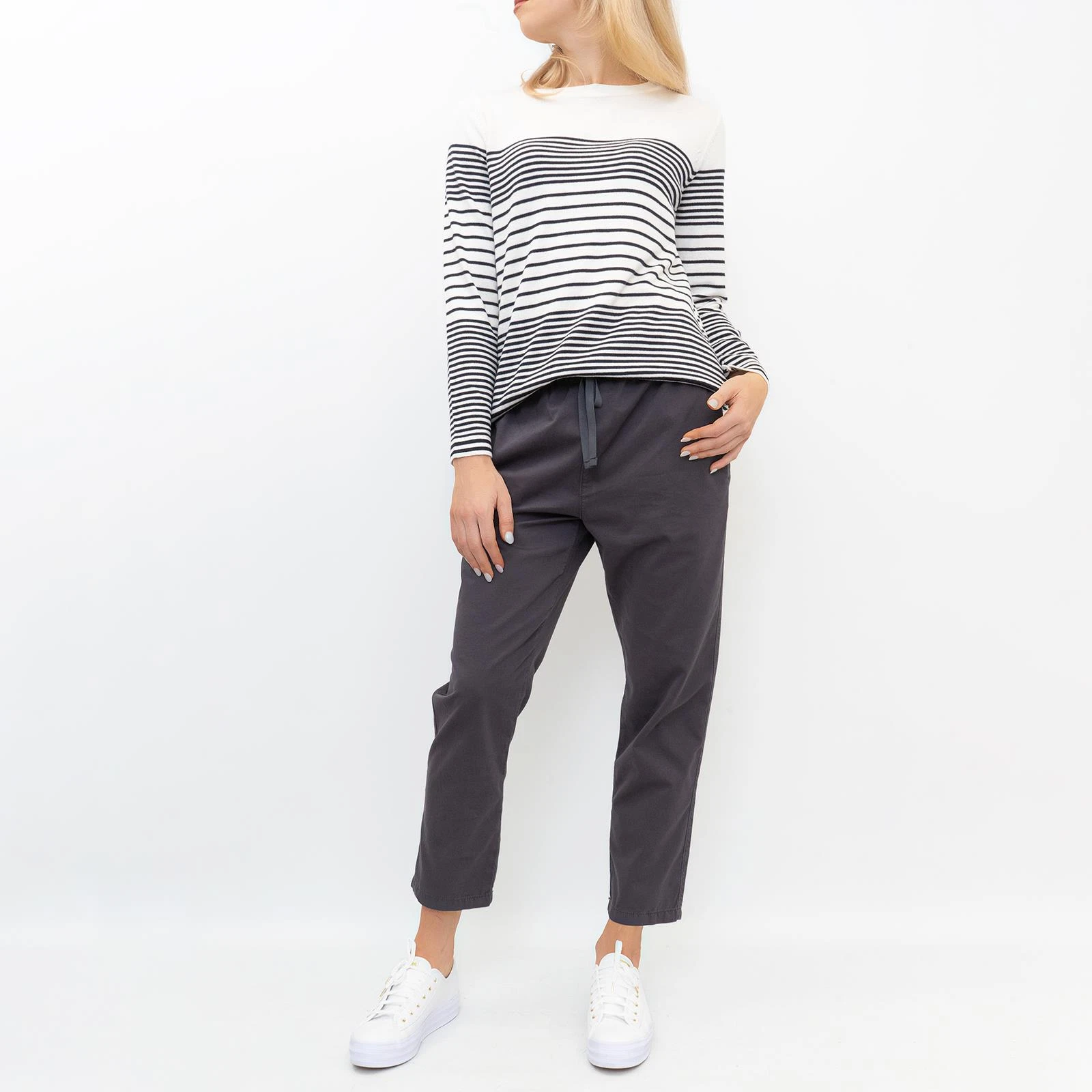 Hush Trouser Womens Navy Grey Elasticated Waistband Drawstring Soft Cotton Comfy