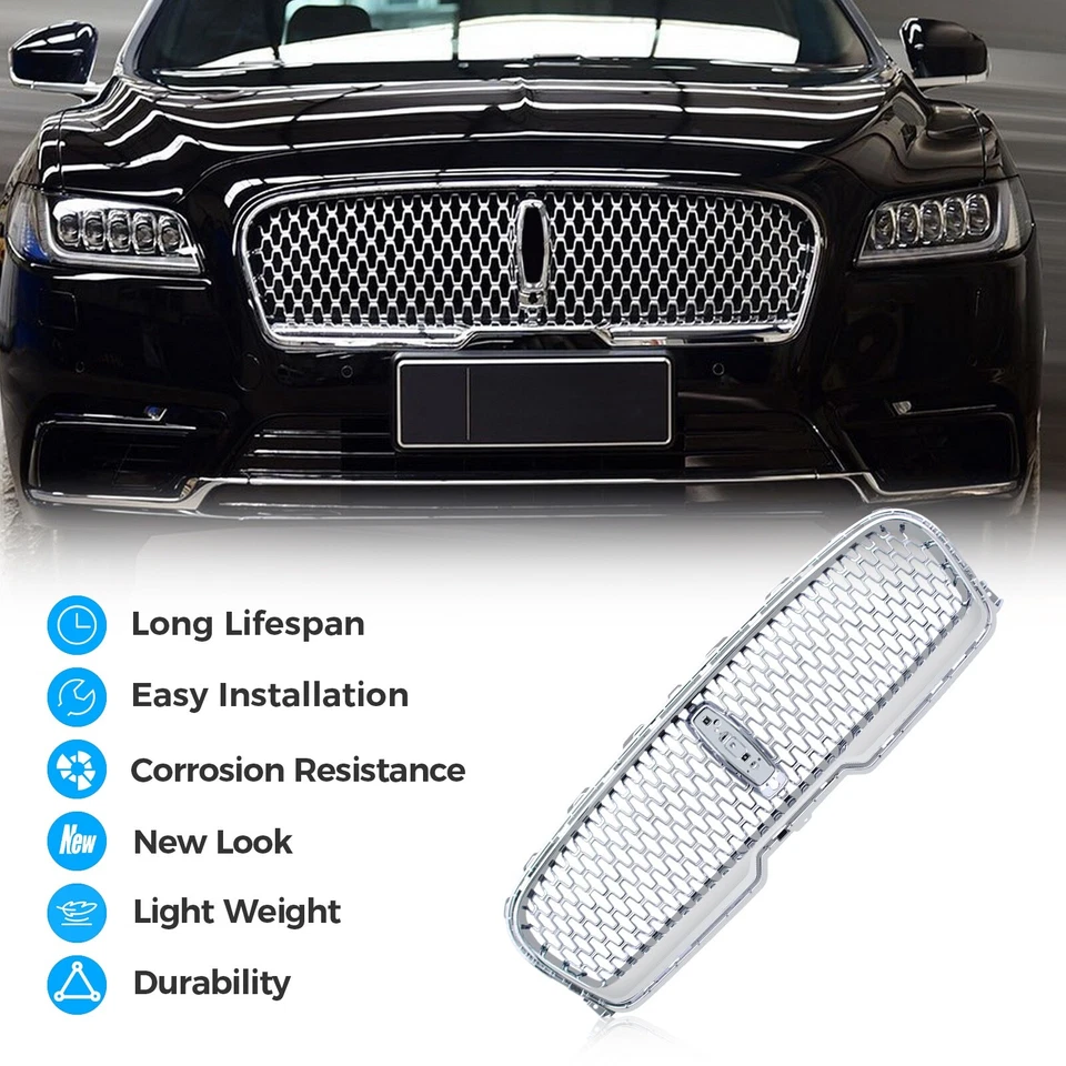Parrilla delantera cromada para Lincoln Continental 2017-2020 con orificio para cámara Foto 2 de 4