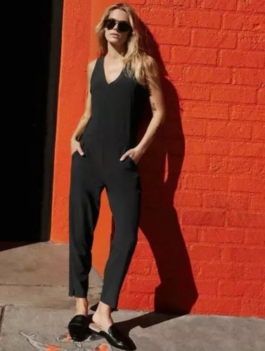 Athleta Women's Brooklyn Jumpsuit Size 12 Tall Color Black EUC