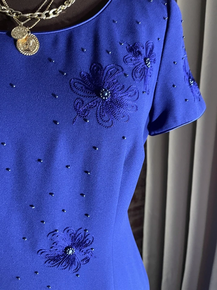 Vestido de Noche Formal para Mujer con Cuentas de Donna Morgan Azul Maxi Gown de Vtg Talla 6 Foto 2 de 4