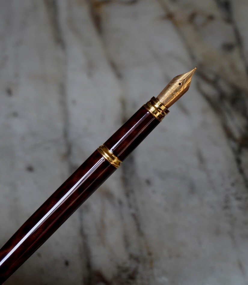 Stylo Plume Waterman Gentleman - Laque Marbre Marron, Plume En Or Massif 18 Carats
