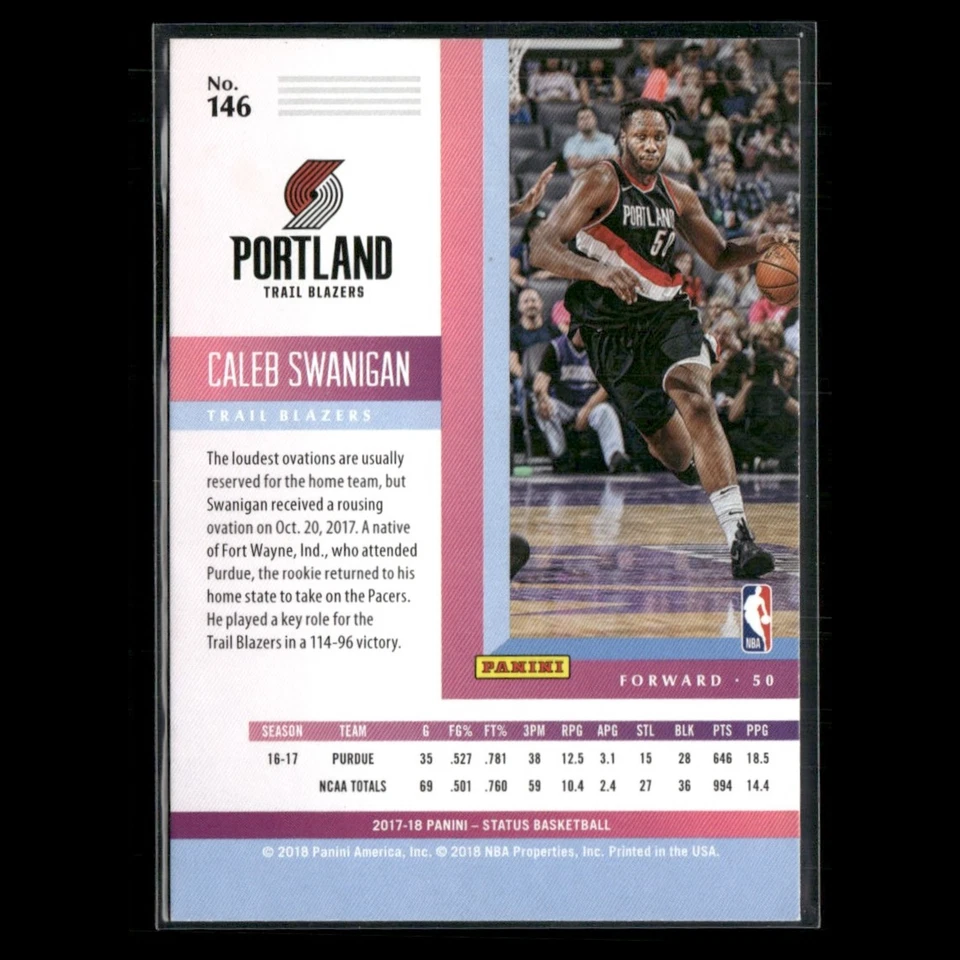 Caleb Swanigan RC #146 2017-18 Panini Status Portland Trail Blazers  - Image 2 of 3