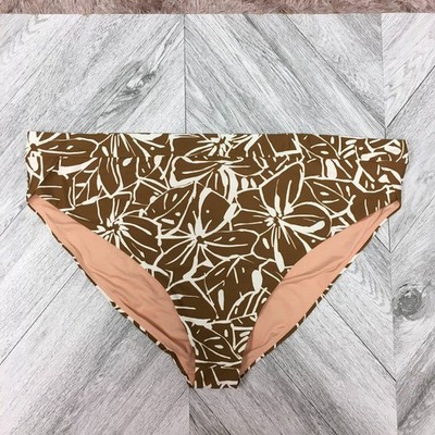 Madewell Womens Sepia Floral High Rise Full Coverage Crossover Bikini Bottom 4X