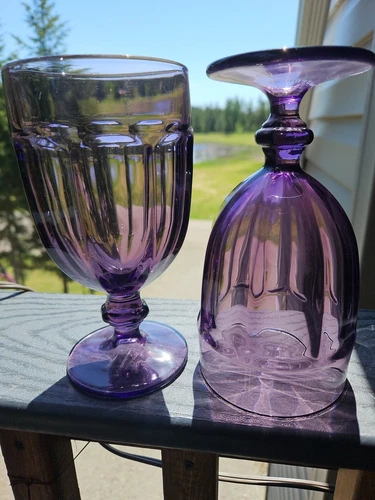 Vintage Libbey Duratuff Gibralter Footed Goblets Amethyst Purple 1980's Set of 2
