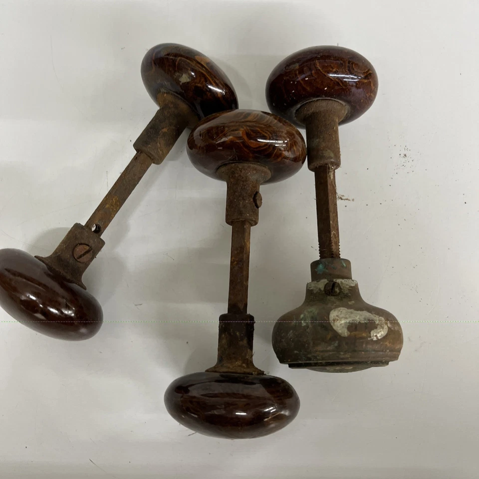 Antique Brown Ceramic Door Knobs Lot of 3 Bennington Style 2.25 Inch - Image 2 of 4