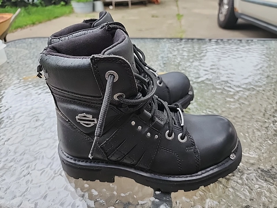 Harley Davidson Women's Combat Boots Black w/Metal Logo Size 7.5 #D87056 See Pic - Image 2 of 4