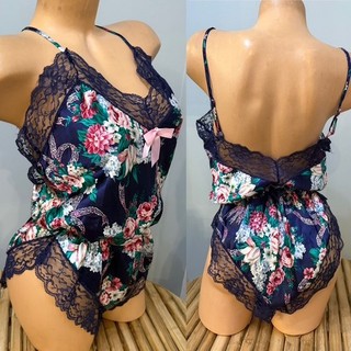 BODY VINTAGE SATINADO MAMELUCO PELUCHE LENCERÍA talla L
