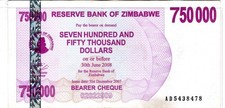 Zimbabwe 750,000 Dollars 2007 Used AD5438478