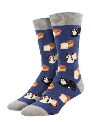 Socksmith Men's Cat Loaf Crew Socks, Denim Heather 10-13, 