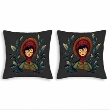 Set of 2 18x18in Throw Pillow Covers with Vibrant Headpiece Design 