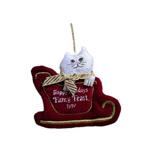 1997 Fancy Feast Christmas Tree Ornament Happy Holidays Cat Kitty In sleigh