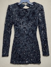 NWT Forever 21 Mini Bodycon Dress Open Back Black Sequin Party/Clubwear Mesh