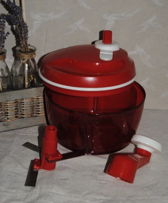 🌟TUPPERWARE Quick Chef 3 Lames Hachoir Multi Fonction Rouge Ail Herbe - Photo 1/2