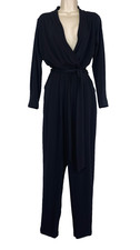 Black H M long-sleeve jumpsuit S pantsuit deep V stretch tapered pockets