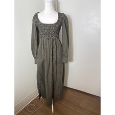 Ganni Tan and Black Check Smocked Bodice Dress Sz 38 (L)