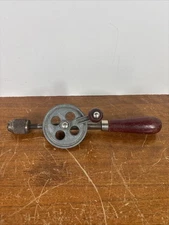 Vintage Hand Crank Drill Red Wood Handle Carpentry Woodworking Tool USA Made
