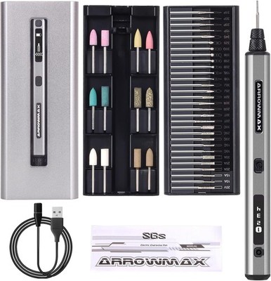 ARROWMAX Mini Elektrischer Gravierstift 42 Bits Hohlbecher Motor Kabellos Rotierend