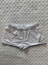 Nike Sportswear Essentials Mesh Mid-Rise Shorts Women’s Size XL White Logo 2”