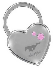 Ford Mustang; Llavero; Corazón de pony plateado con cristales rosas