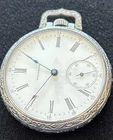 Antique Waltham Open Faced Pocket Watch With Engraved Silver Case
