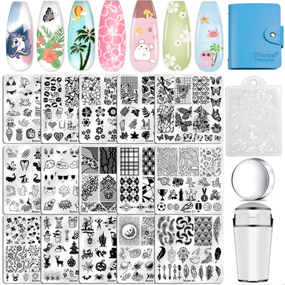 Biutee 15PCS Nail Stamping Plates Kit   Nail Art Stamper, Scraper & Storage Bag