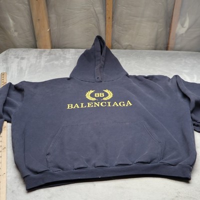 BALENCIAGA ネイビー ロゴパーカー Balenciaga Hoodie Womens Large Blue Logo Graphic Pullover