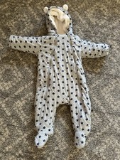 Baby Gap Sherpa Lined Hooded Ears Footed Dual Zip One Piece Gray Star 6-12 Month