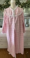 Lanz of Salzburg Nightgown Womens Large Pink Plaid Cotton Lace Cottagecore Gown