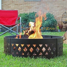 36 in Crossweave Steel Wood Burning Fire Pit Ring with Poker by Sunnydaze