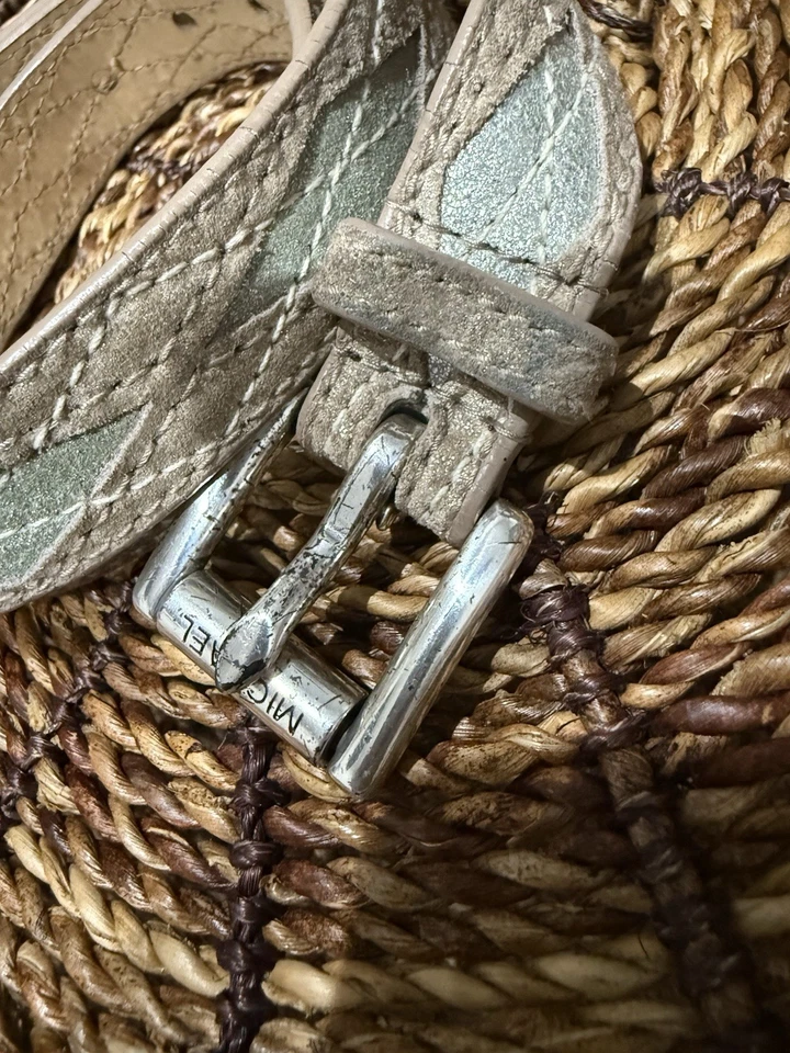 "Cinturón de cuero azul tostado MICHAEL KORS - Hebilla de rodillo plateada TALLA L 43"" diamante" Foto 2 de 4