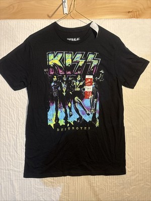 NEW KISS Hard Rock Band Destroyer Album Cover Neon Artwork Mens Black T-Shirt M
