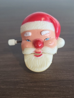  1960's Santa Claus Laughing Face Lapel Clip Windup Santa Works!
