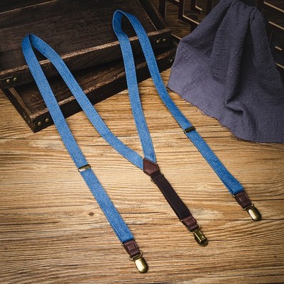 2cm Vintage Denim Träger Clip 3 Clips rutschfeste Hosenträger elastisch Herren Hosenträger 