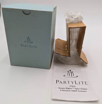 Partylite P7876 Snowy Nights Taper Candle Stick Holder Frosted Snowflakes NIB