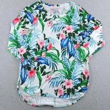 Tommy Bahama Top Womens Small White Tropical Floral 100% Cotton Long Sleeve Tee