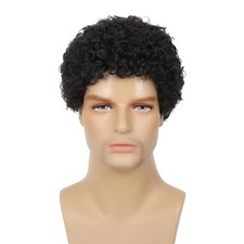 Swiking Mens Curly Afro Wigs Short Black Wig for Male Guy Rocker Wig Californ...
